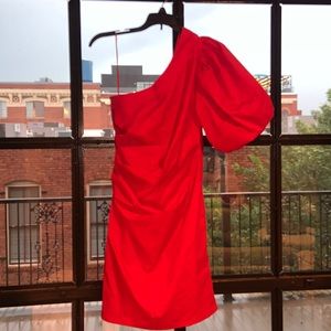 Red one shoulder mini dress